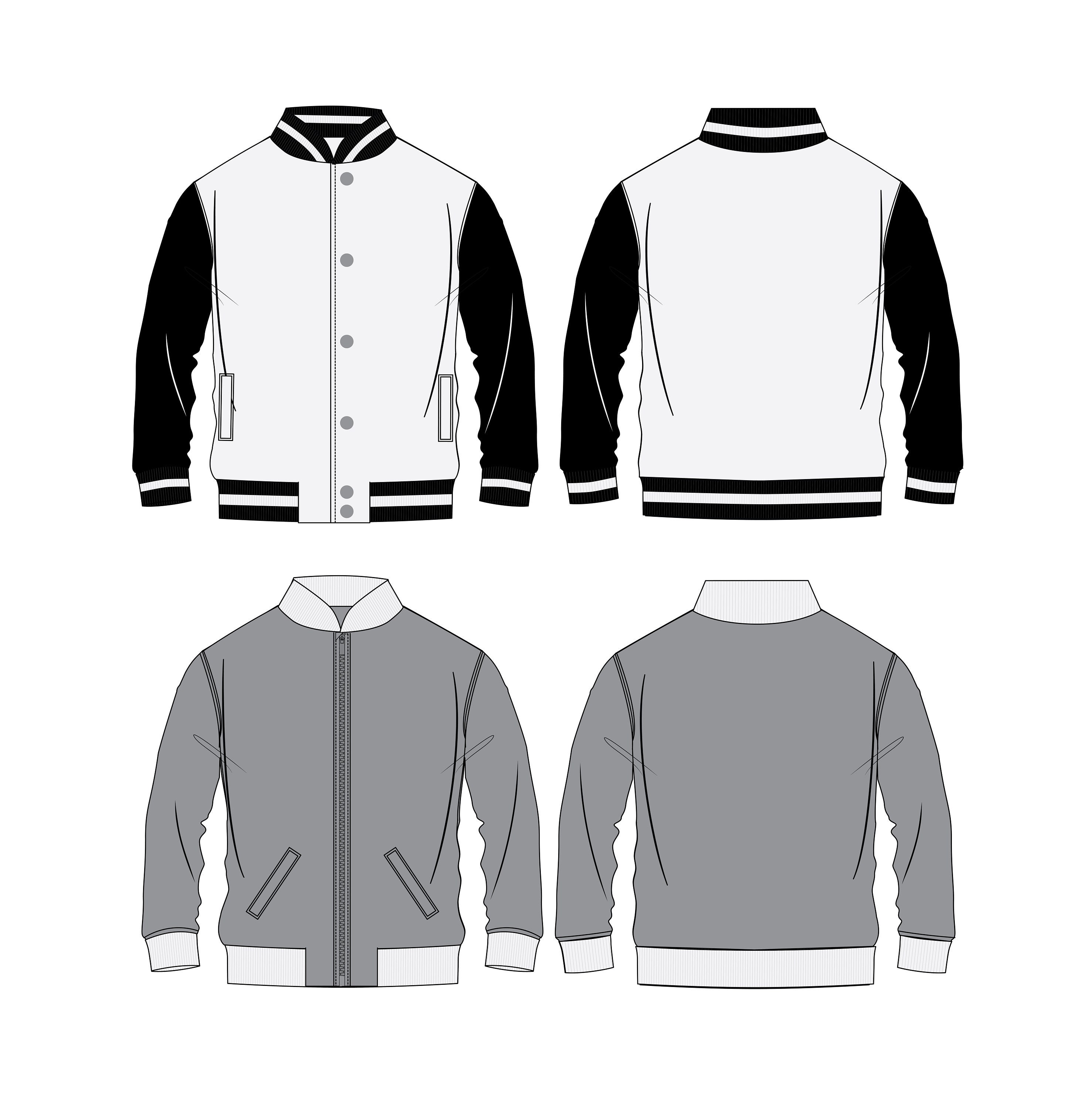 Bomber Jackets With Button and Zipper Opening / Technical Drawings