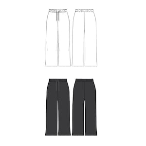 Pants Wide Leg Fashion Flat Templates / Technical Drawings / Fashion CAD Designs for Adobe Illustrator / Fashion flat sketch