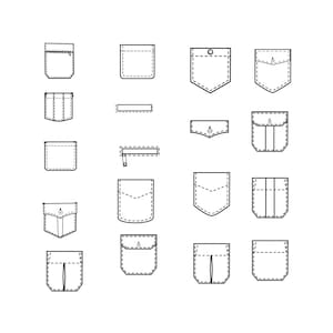 Pockets Fashion Flat Templates / Technical Drawings / Fashion CAD Designs for Adobe Illustrator / Fashion flat sketch