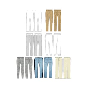 Women&#39;s Pants Fashion Flat Templates / Technical Drawings / Fashion CAD Designs for Adobe Illustrator / Fashion flat sketch
