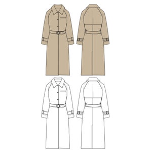 Trench Coat Fashion Flat Templates / Technical Drawings / Fashion CAD Designs for Adobe Illustrator / Fashion flat sketch