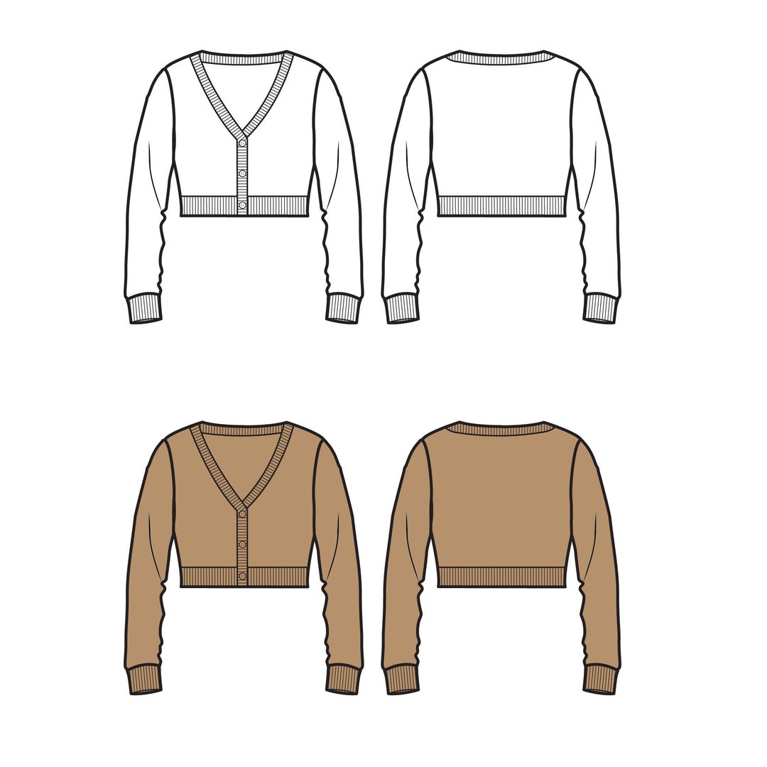 Cropped Cardigan Fashion Flat Templates / Technical Drawings / Fashion ...