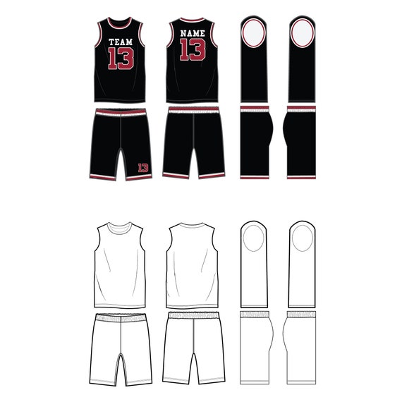 Basketball Uniform Fashion Flat: Technical CAD Drawing (EPS) UK