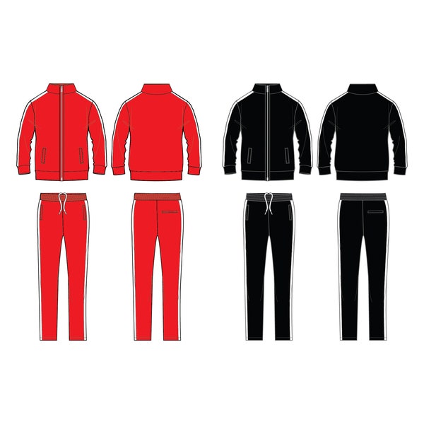 Tracksuit Fashion Flat Templates / Technical Drawings / Fashion CAD Designs for Adobe Illustrator / Fashion flat sketch