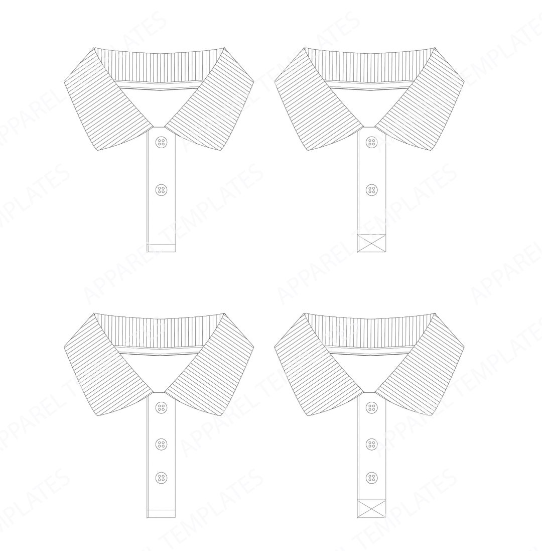 Collar for Polo Shirt Editable Fashion Flat Templates / Technical Drawings / Fashion CAD Designs ...