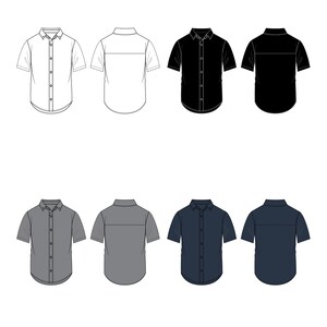 Short Sleeve Shirt fashion flat templates / Technical Drawings / Fashion CAD Designs for Adobe Illustrator / Fashion flat sketch