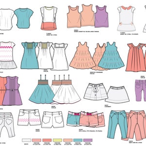 Girlswear Collection / Technical Drawings / Fashion CAD Designs for Adobe Illustrator / Fashion flat sketch