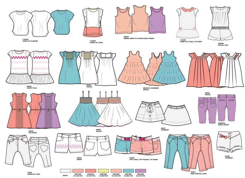 Girlswear Collection / Technical Drawings / Fashion CAD Designs for ...