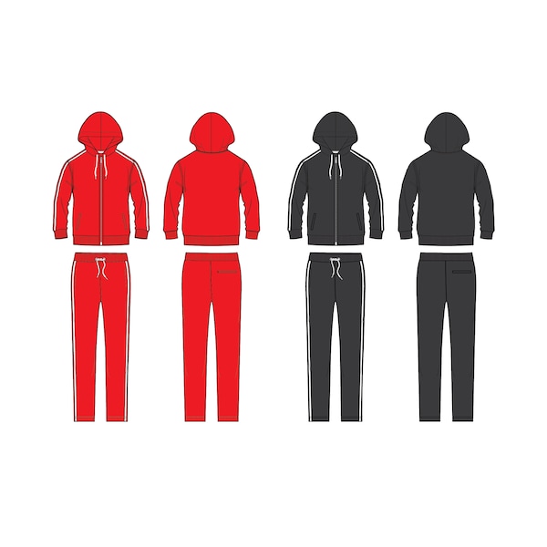 Tracksuit Fashion Flat Templates / Technical Drawings / Fashion CAD Designs for Adobe Illustrator / Fashion flat sketch