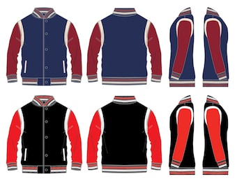 Varsity Jacket / Technical Drawings / Fashion CAD Designs for Adobe Illustrator / Fashion flat sketch