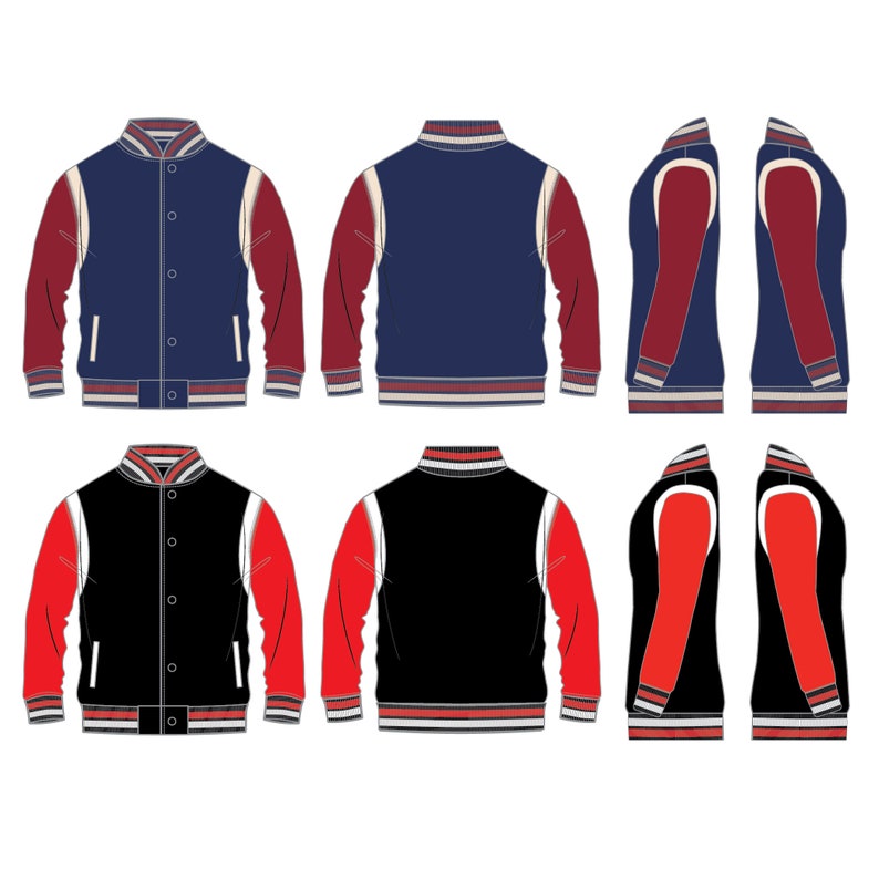 Varsity Jacket / Technical Drawings / Fashion CAD Designs for Adobe