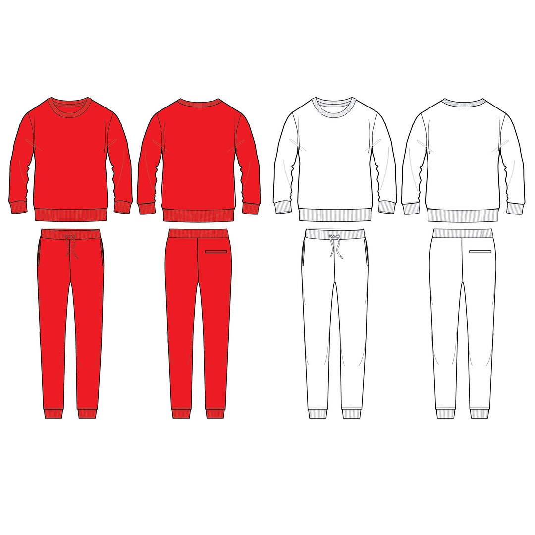 Sweatsuit Fashion Flat Templates / Technical Drawings / Fashion CAD