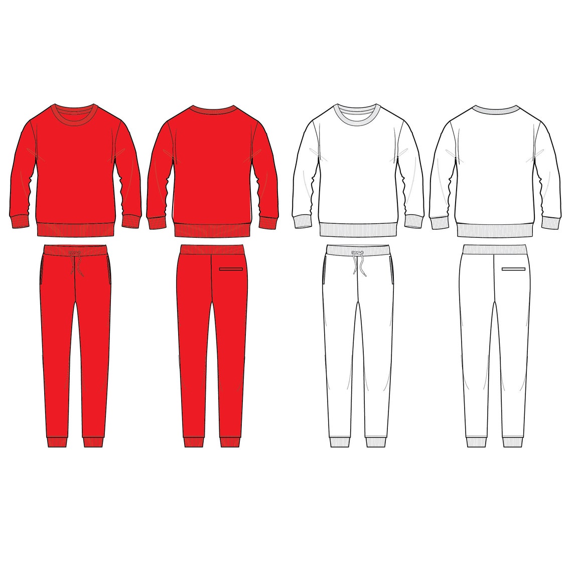 Sweatsuit Fashion Flat Templates / Technical Drawings / Fashion CAD Sweatsuit Fashion Flat Templates / Technical Drawings / Fashion CAD
