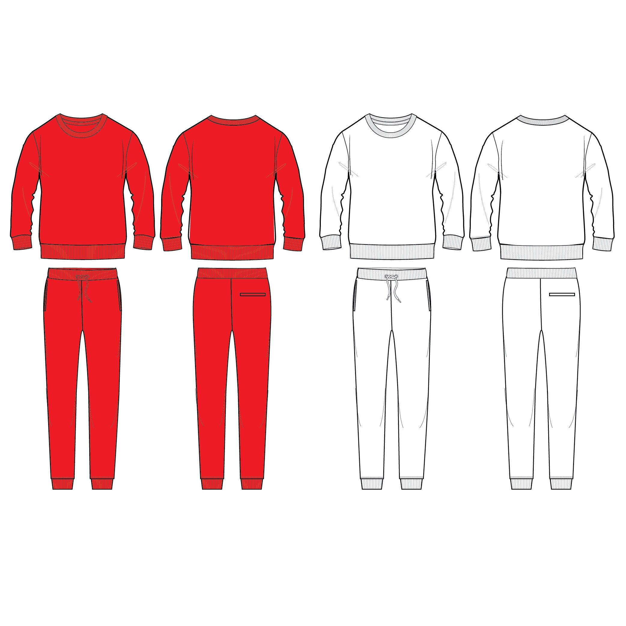 Sweatsuit Fashion Flat Templates / Technical Drawings / Fashion CAD ...