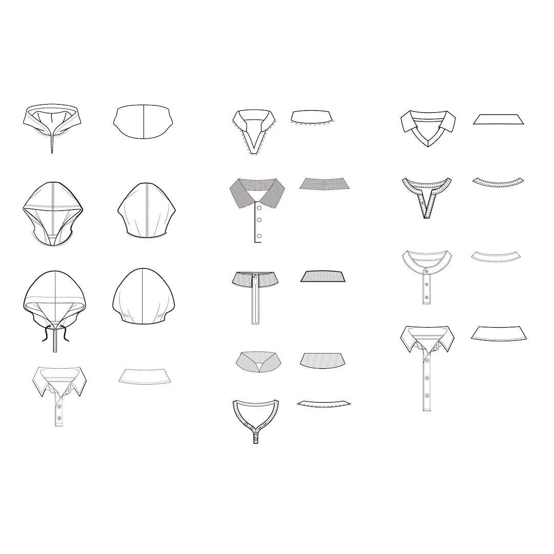 Collars Assorted Fashion Flat Templates / Technical Drawings / Fashion ...