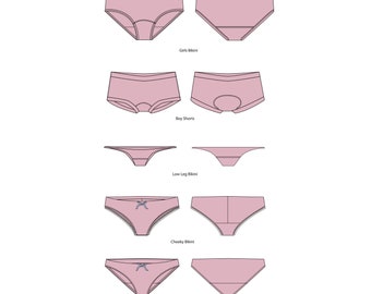 Womens Underwear Fashion Flat Templates / Technical Drawings / Fashion CAD  Designs for Adobe Illustrator / Fashion flat sketch