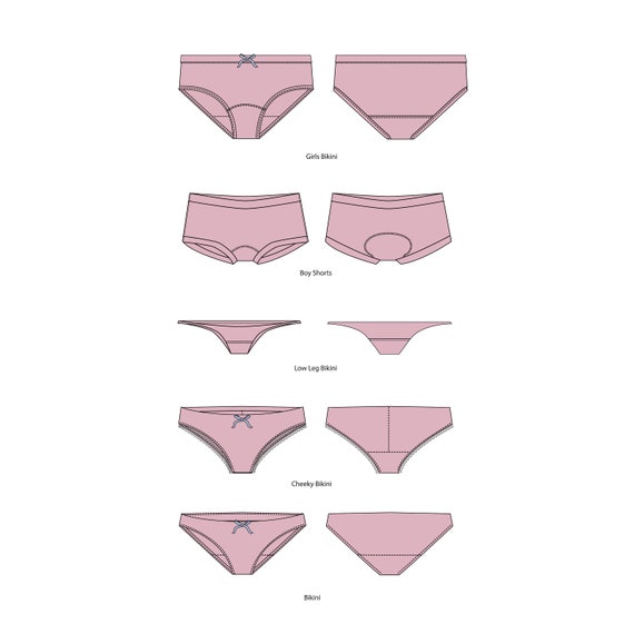 Womens Underwear Fashion Flat Templates / Technical Drawings / Fashion CAD  Designs for Adobe Illustrator / Fashion Flat Sketch 