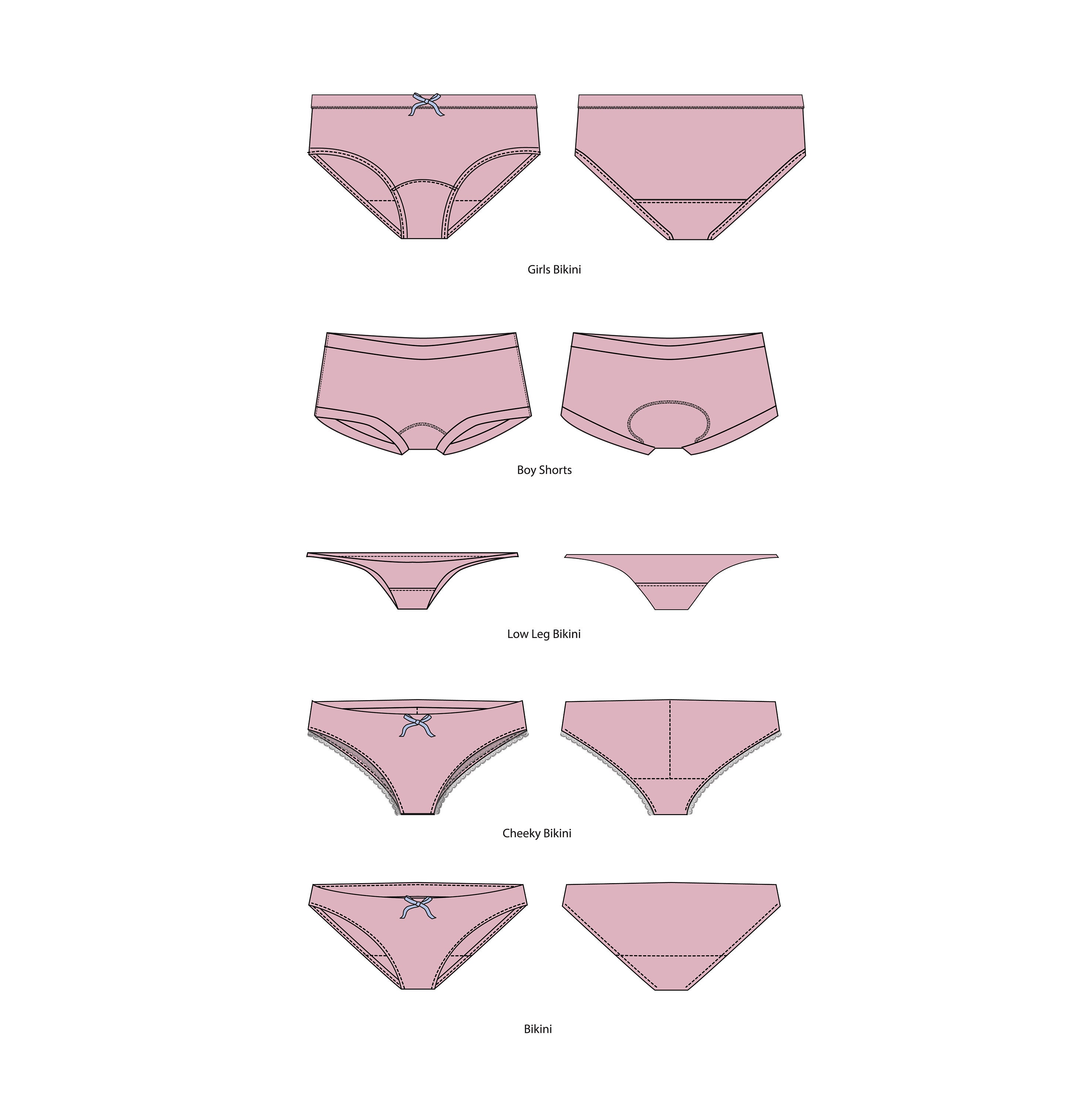 Womens Underwear Fashion Flat Templates / Technical Drawings / Fashion CAD  Designs for Adobe Illustrator / Fashion flat sketch