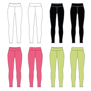 Leggings Womens Fashion Flat Templates / Technical Drawings / Fashion CAD Designs for Adobe Illustrator / Fashion flat sketch
