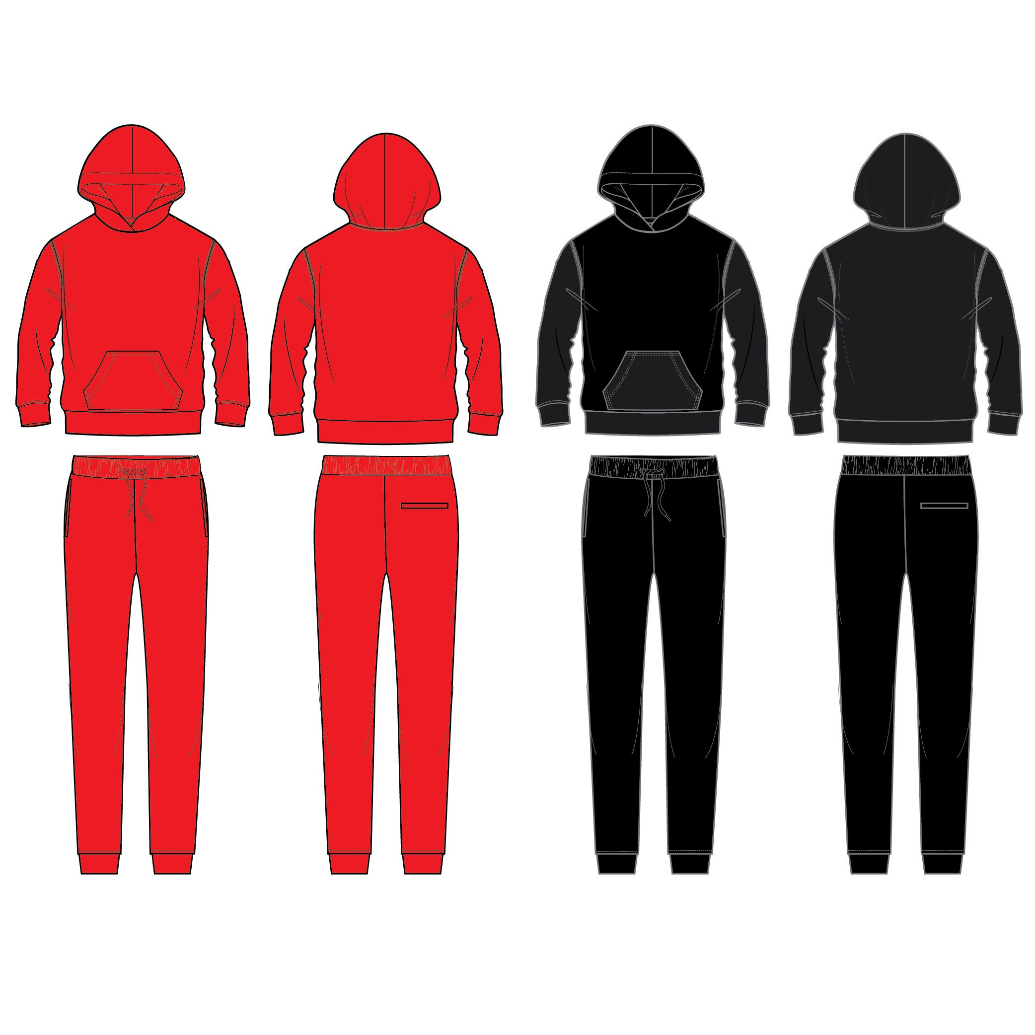 Tracksuit Fashion Flat Templates / Technical Drawings / Fashion CAD Tracksuit Fashion Flat Templates / Technical Drawings / Fashion CAD