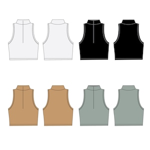 Mock Neck Tank Mode Flach Vorlagen / Technische Zeichnungen / Mode CAD Designs für Adobe Illustrator / Mode Flache Skizze