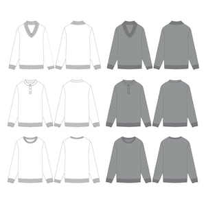 Sweaters assorted designs / Technical Drawings / Fashion CAD Designs for Adobe Illustrator / Fashion flat sketch