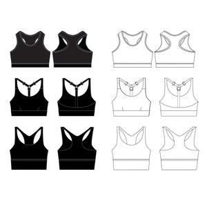 Sports Bra / Technical Drawings / Fashion CAD Designs for Adobe Illustrator / Fashion flat sketch