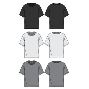 Oversized T Shirt Fashion Flat Templates / Technical Drawings / Fashion CAD Designs for Adobe Illustrator / Fashion flat sketch