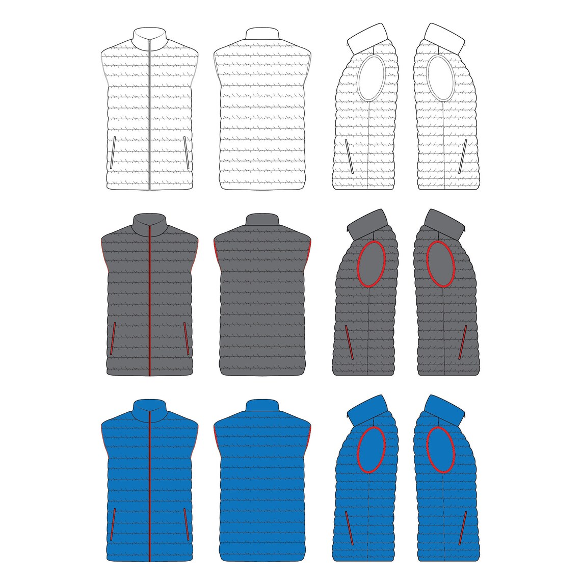 Puffer Vest Fashion Flat Templates / Technical Drawings / Fashion CAD ...