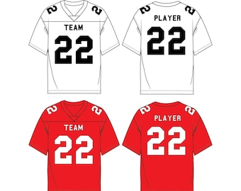 American Football Jersey Fashion Flat Templates / Technical Drawings / Fashion CAD Designs for Adobe Illustrator / Fashion flat sketch