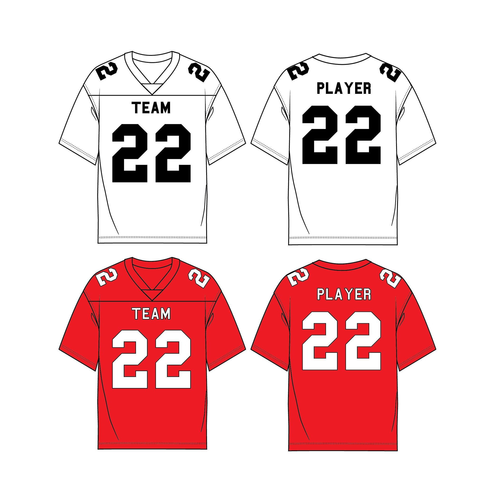 American football jersey fashion flat templates technical drawings