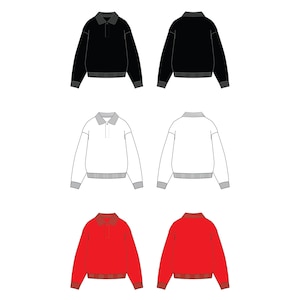 Long Sleeve Polo Sweater Fashion Flat Templates / Technical Drawings / Fashion CAD Designs for Adobe Illustrator / Fashion flat sketch