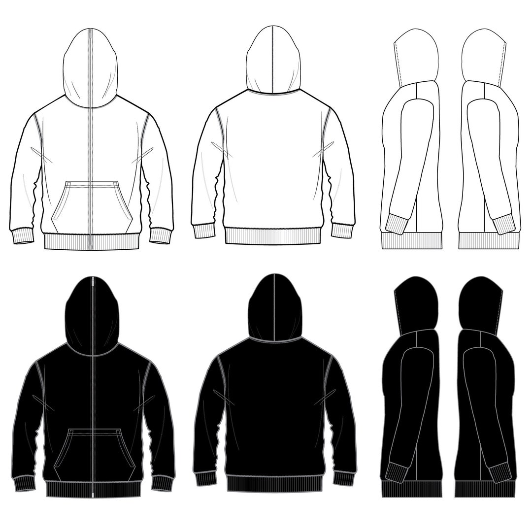 Full Face Hoodie Fashion Flat Templates / Technical Drawings / Fashion Full Face Hoodie Fashion Flat Templates / Technical Drawings / Fashion