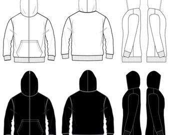 Full face hoodie Fashion Flat Templates / Technical Drawings / Fashion CAD Designs for Adobe Illustrator / Fashion flat sketch