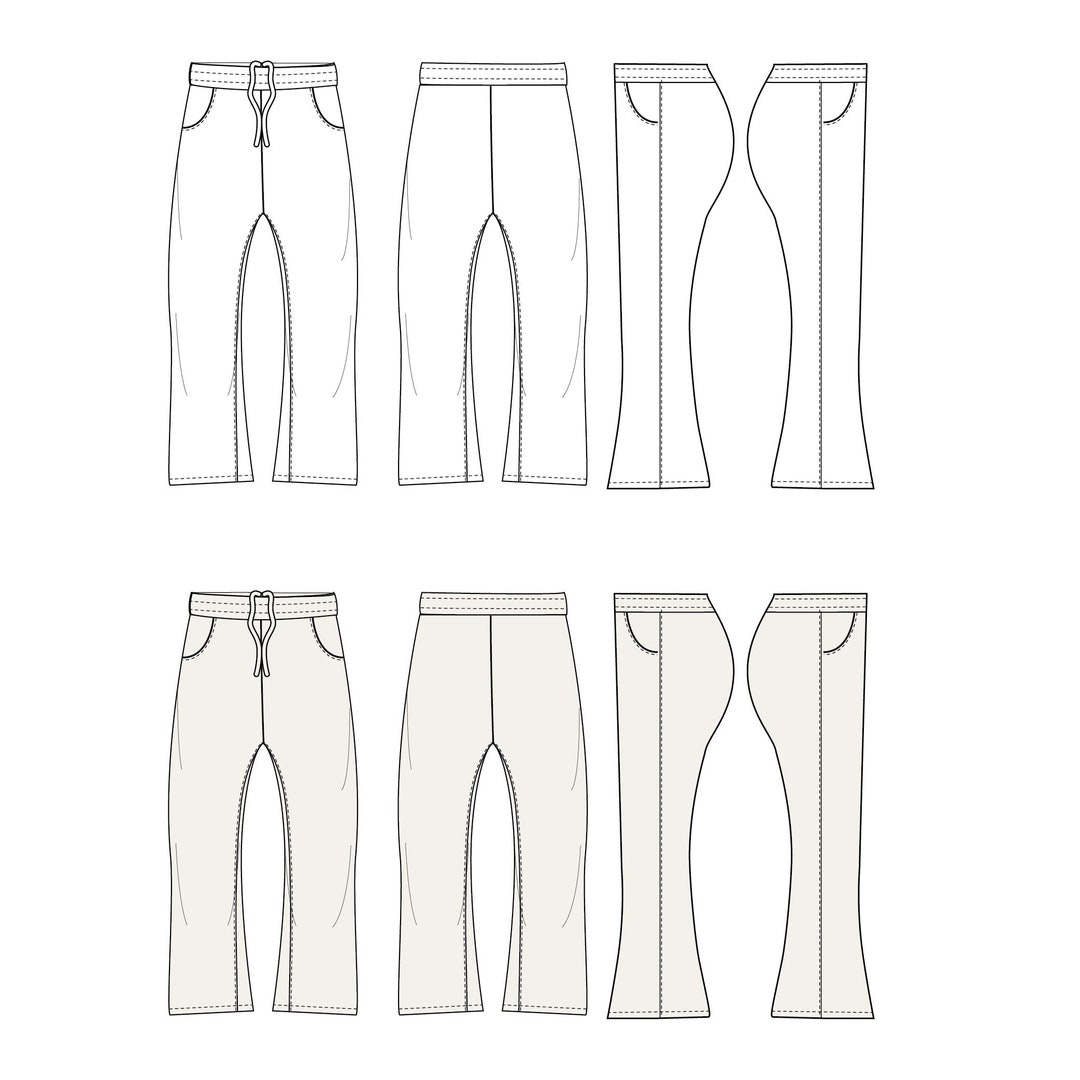 Pants Design/layout Wide Leg Pants Fashion Flat Template: Technical Drawings (EPS Vector ...