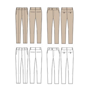 Pants / Technical Drawings / Fashion CAD Designs for Adobe Illustrator / Fashion flat sketch
