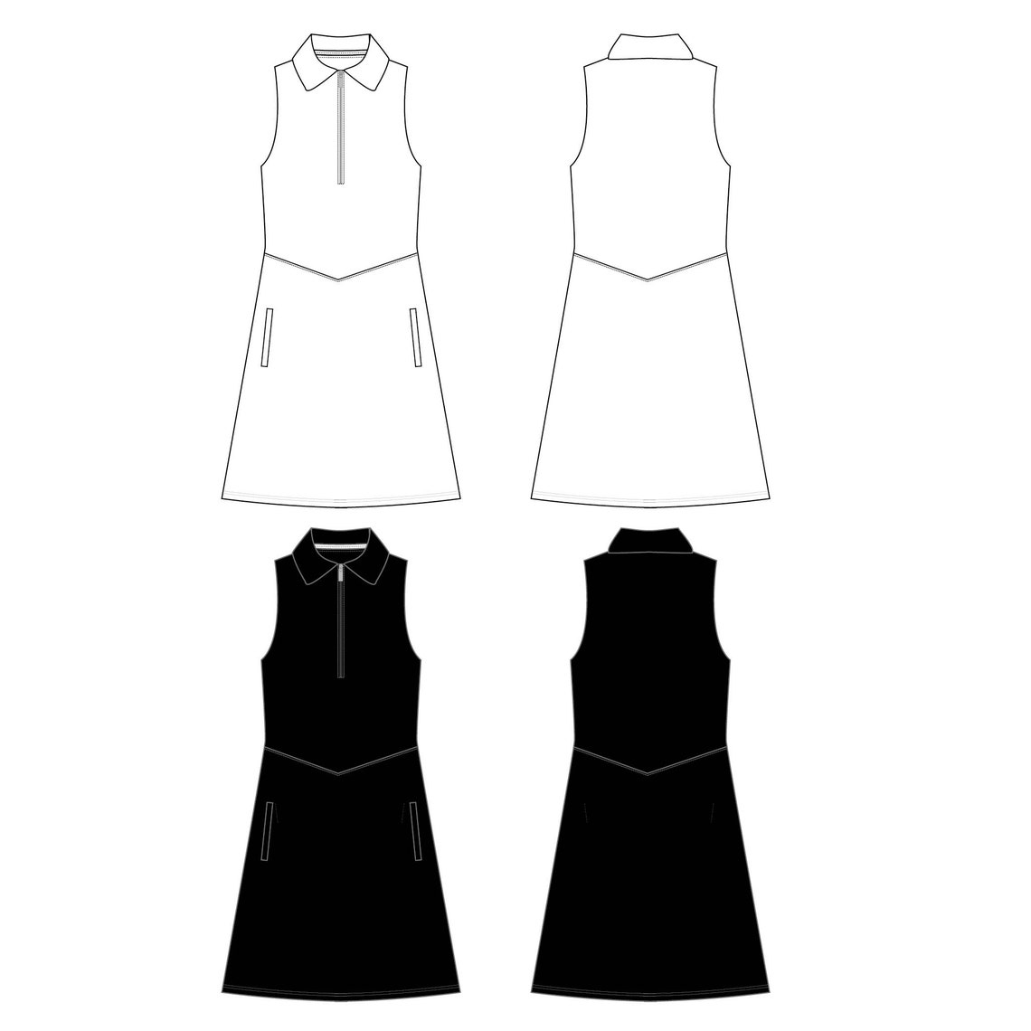 Sport Dress Fashion Flat Templates / Technical Drawings / Fashion CAD ...