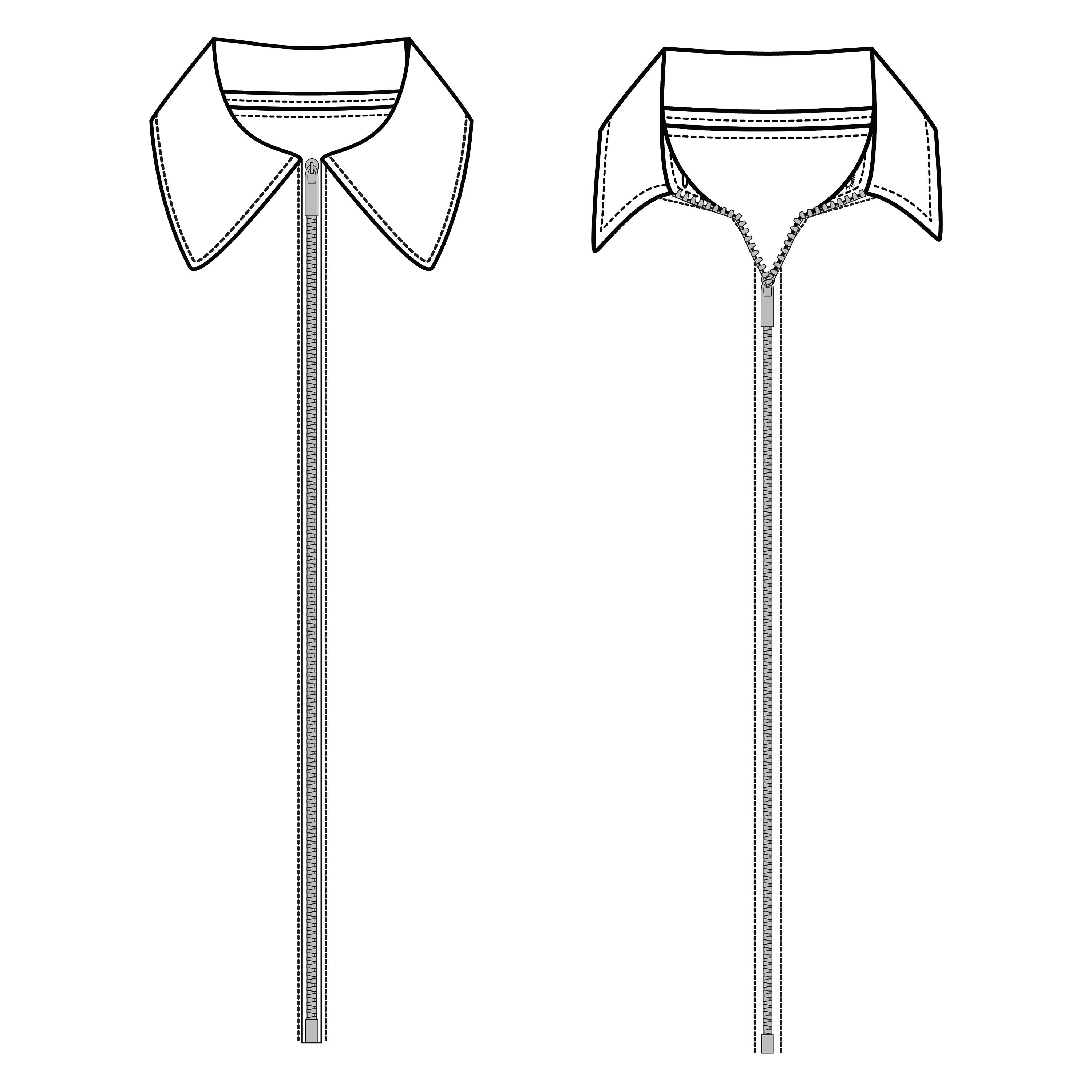 Collars With Zipper / Technical Drawings / Fashion CAD Designs for Adobe Illustrator / Fashion
