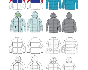 Jackets assorted / Technical Drawings / Fashion CAD Designs for Adobe Illustrator / Fashion flat sketch