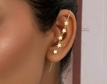 Star Long Scaffold Ear Pin, Astral Crawler Hook Earring, Celestial Piercing Jewellery Jewelry, Gift Idea, Gift for Her, Birthday Gift