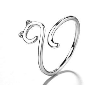 Simpatico anello per gatti in argento sterling 925, anello per pollice regolabile ridimensionabile, anello per maglieria a tensione, regalo per lei, anello per polsini di qualsiasi dimensione