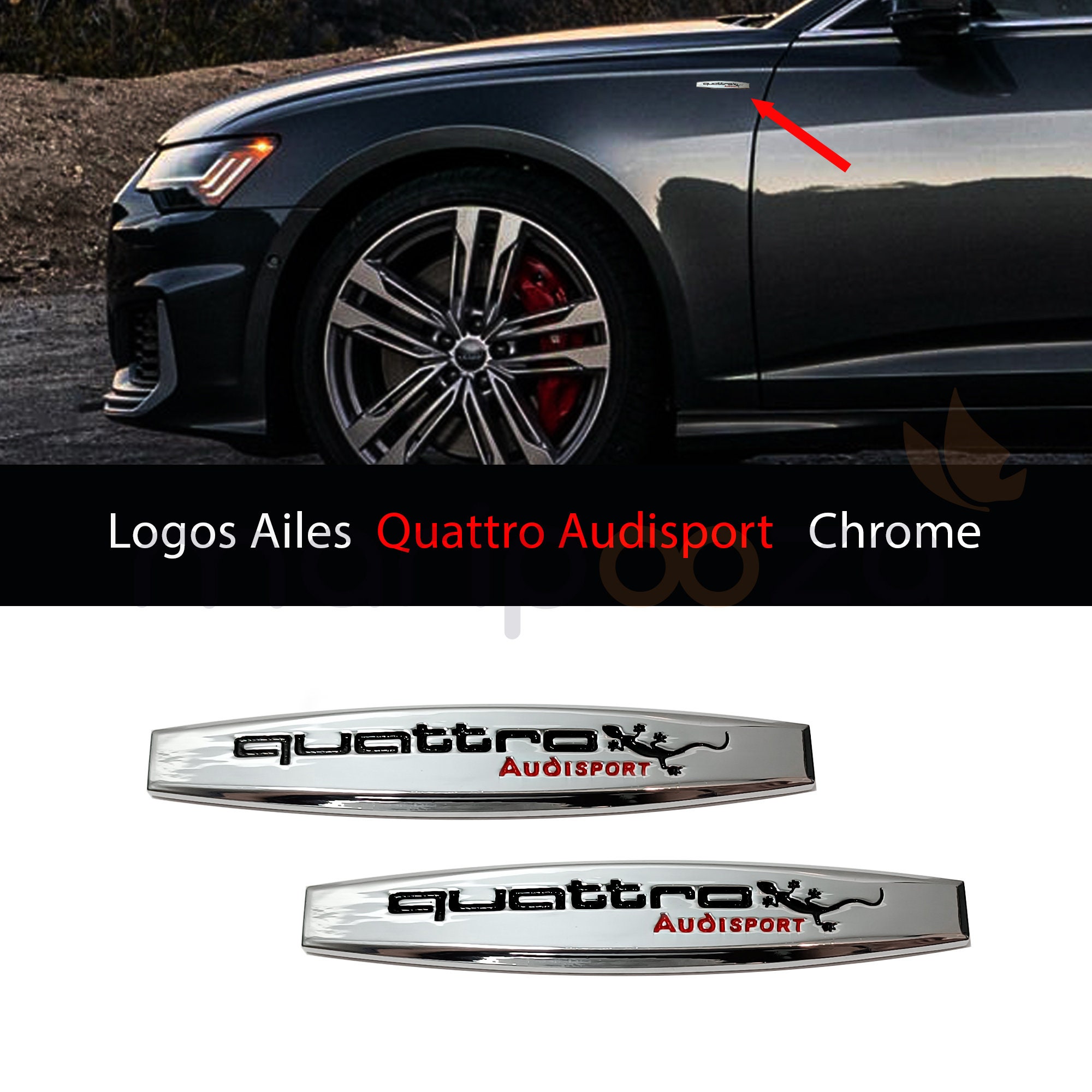 2 x Audi Sports stickers for Wings - Black & Red 