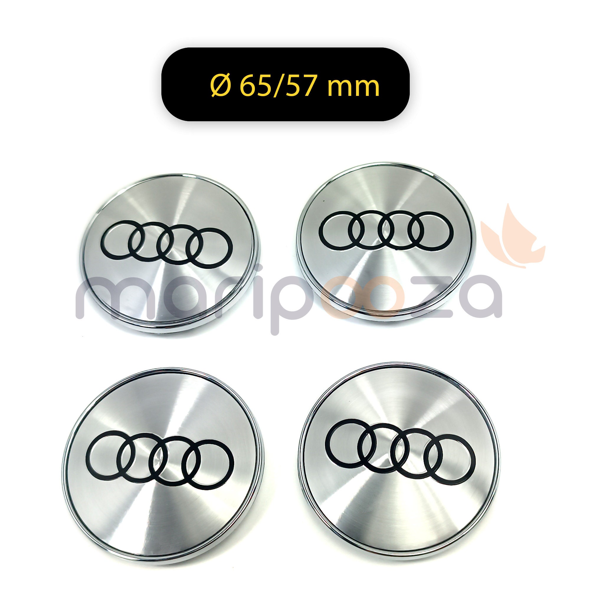 4x Wheel Center Hub Covers 65 57mm Audi Silver Black GR Logo