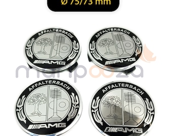 4x Center Hubs Cover Wheel Ø75mm Mercedes AMG Logo Badge Silver Black Tree NR