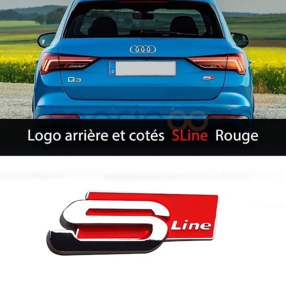 Audi Sline Logo Emblem Rear Trunk Wings Red Silver 80x30 MM 