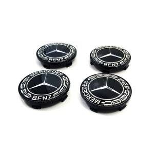 4x Capuchons de moyeu de roue en alliage noir Mercedes de 75 mm