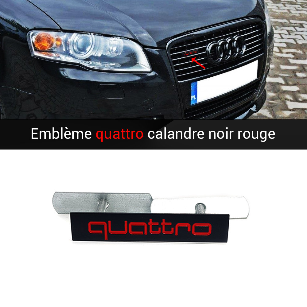 78x15MM Black Red Quattro Grille Logo Emblem For Audi