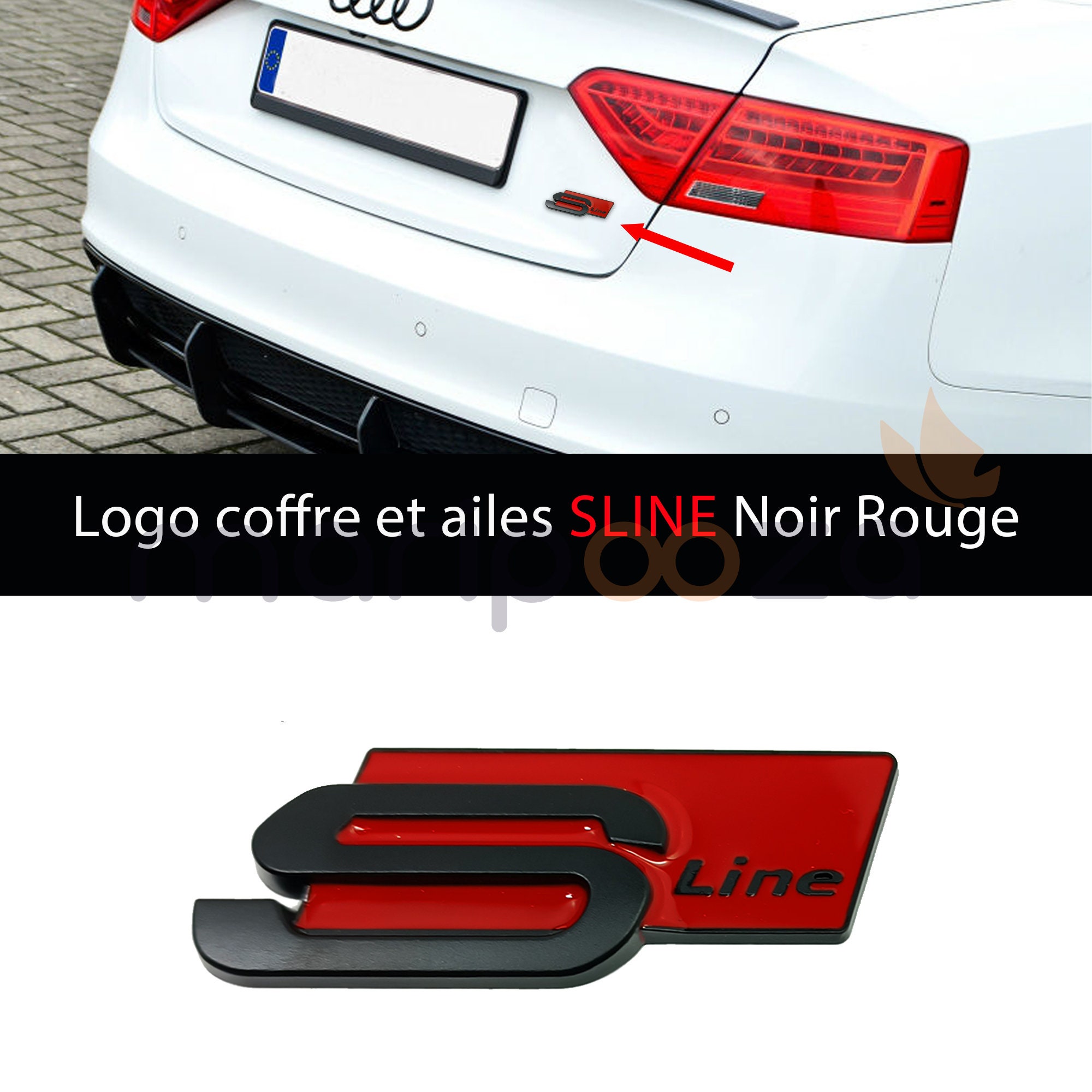 Audi Sline Logo Emblem Rear Trunk Wings Red Black 80x30 MM 