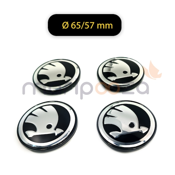 4x Cache Moyeux Centre Roue Ø 65/57mm Pour Skoda Logo Silver Noir