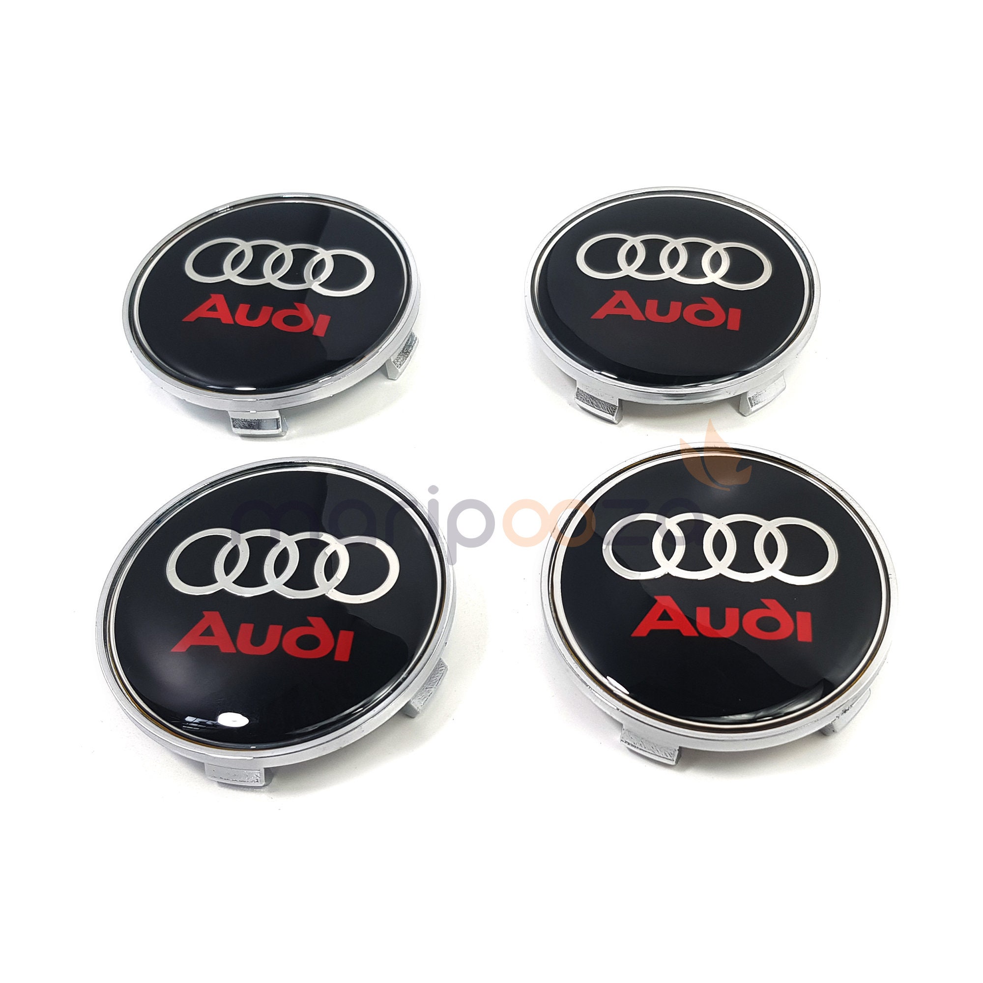 4x Hub Cover Center Wheel Ø 68/65mm Audi Logo Badge Emblem Black Red GR 